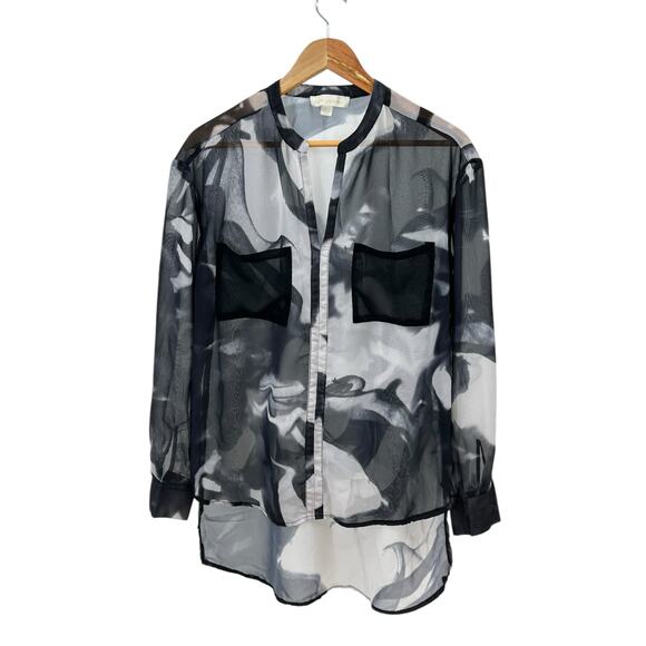 Nicki‎ Minaj Hi-Low Sheer Button-Up Blouse Black White Women’s Size Large - Picture 1 of 10